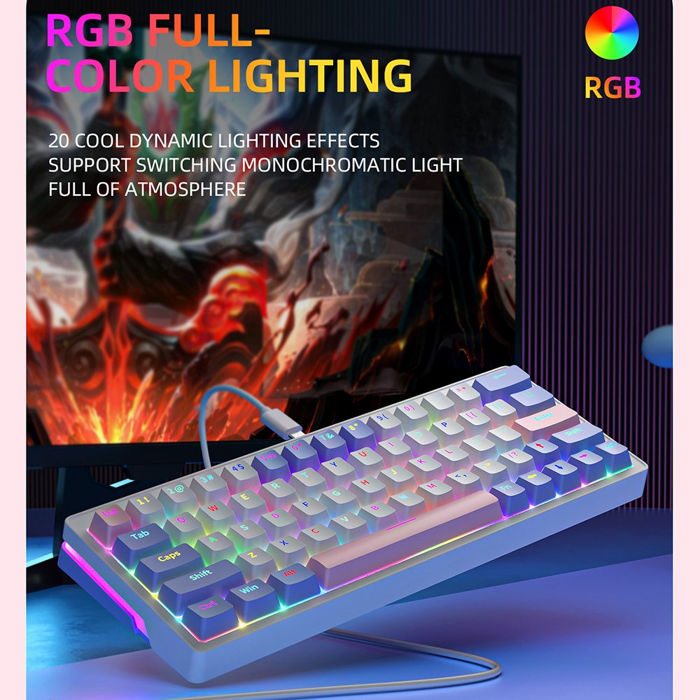 Customized 63 Keys Ergonomic Compact US Layout Hot Swappable AAA Batteries Wireless Dual Model Mechanical Keyboard