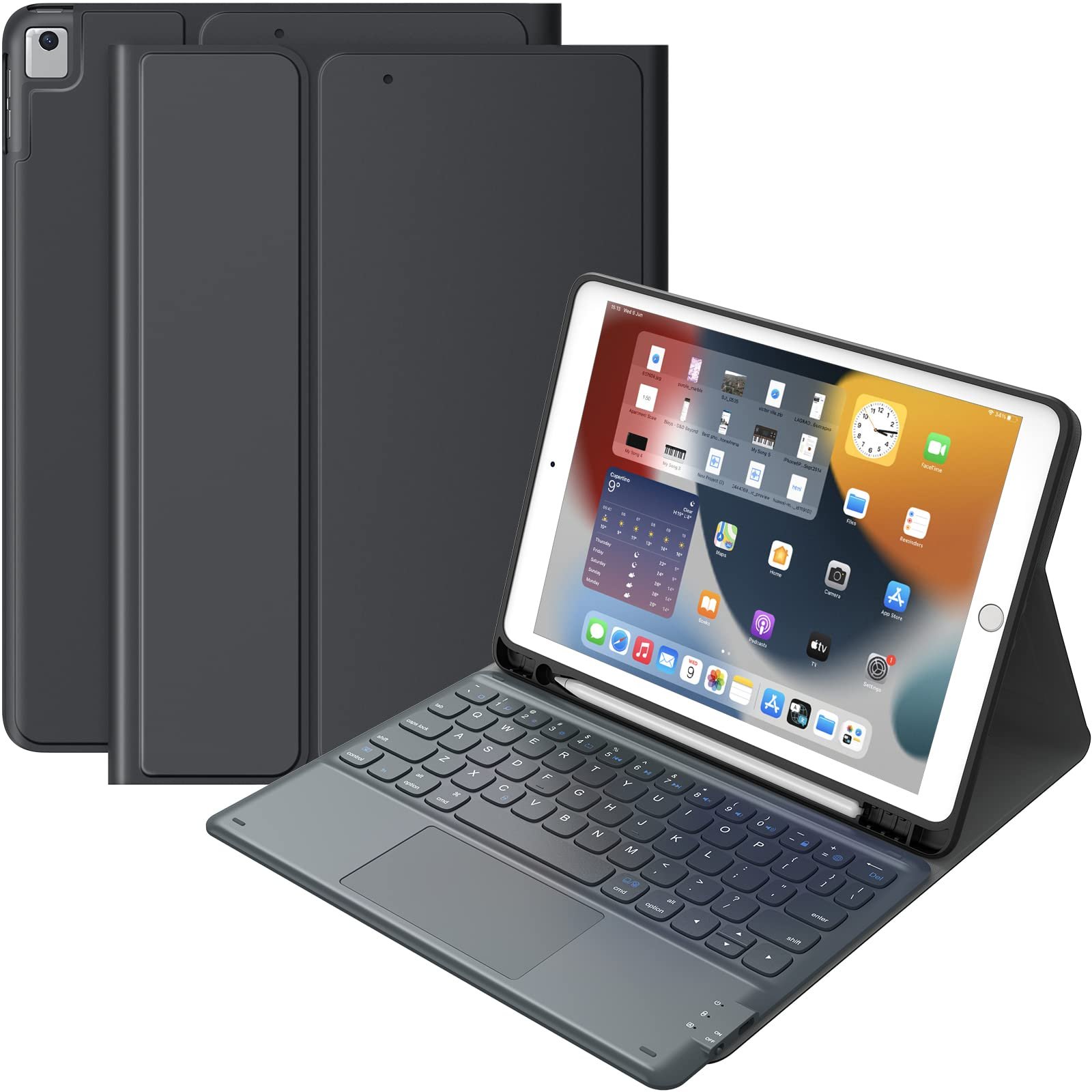 Detachable Tablet Keyboard Cover with Touchpad with pencil holder kickstand Case for iPad 10.2 inch & iPad 10.5 inch case