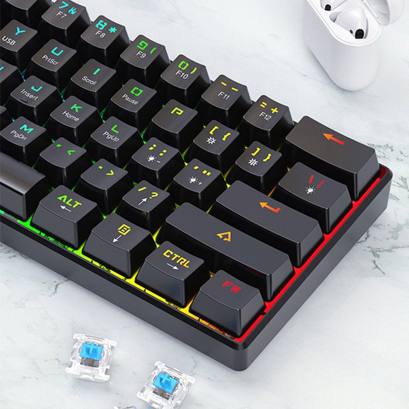 Daul mode Wired/Wireless 60% Mechanical Keyboard Blue Switch 61keys RGB Led backlit waterproof Keyboard for Android Tablet