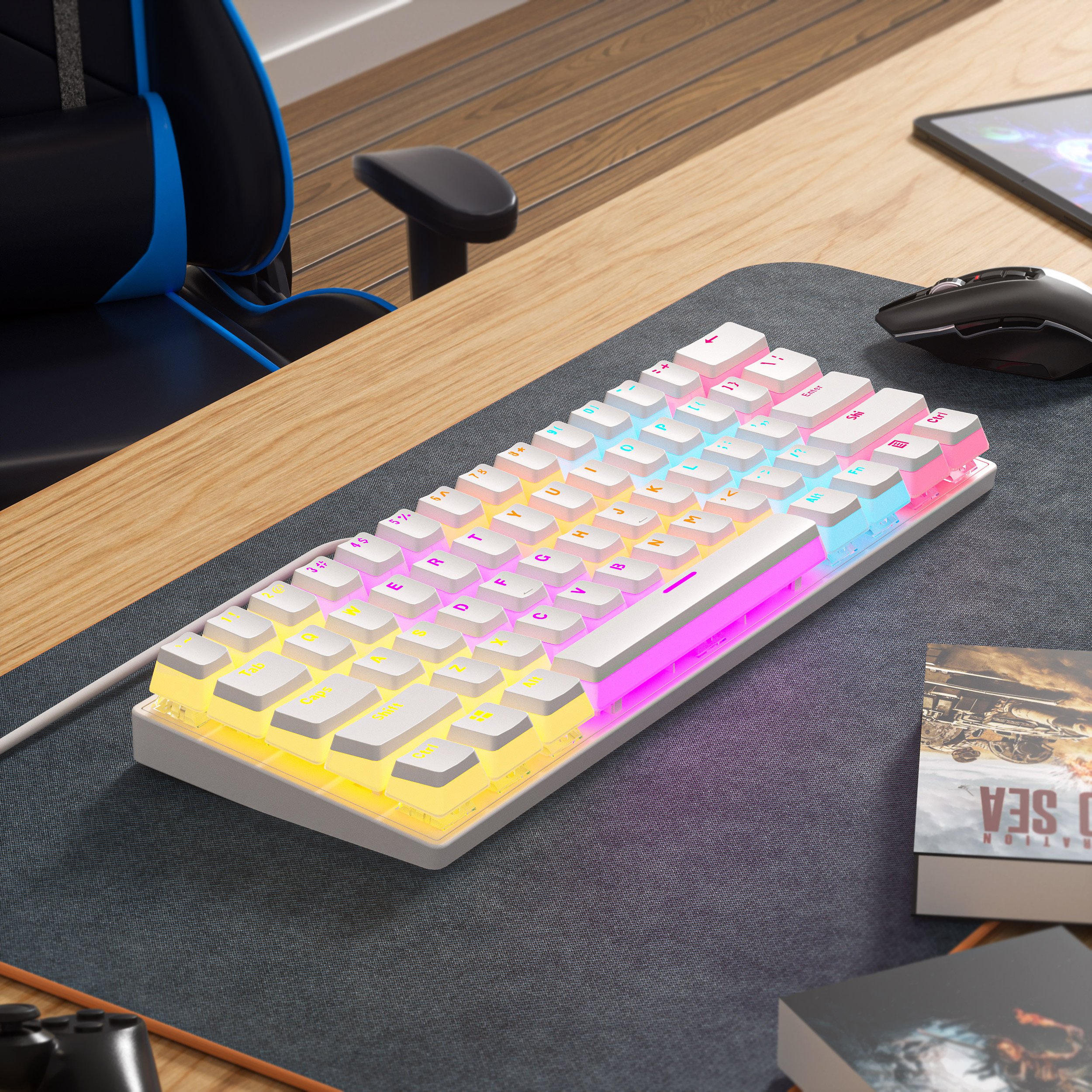 Ancreu Wired Mechanical Keyboard Pudding Keycaps Wired Mini Keyboard 61keys ABS for PC Laptop 50 Usb RGB Keyboard Piano 21 Keys