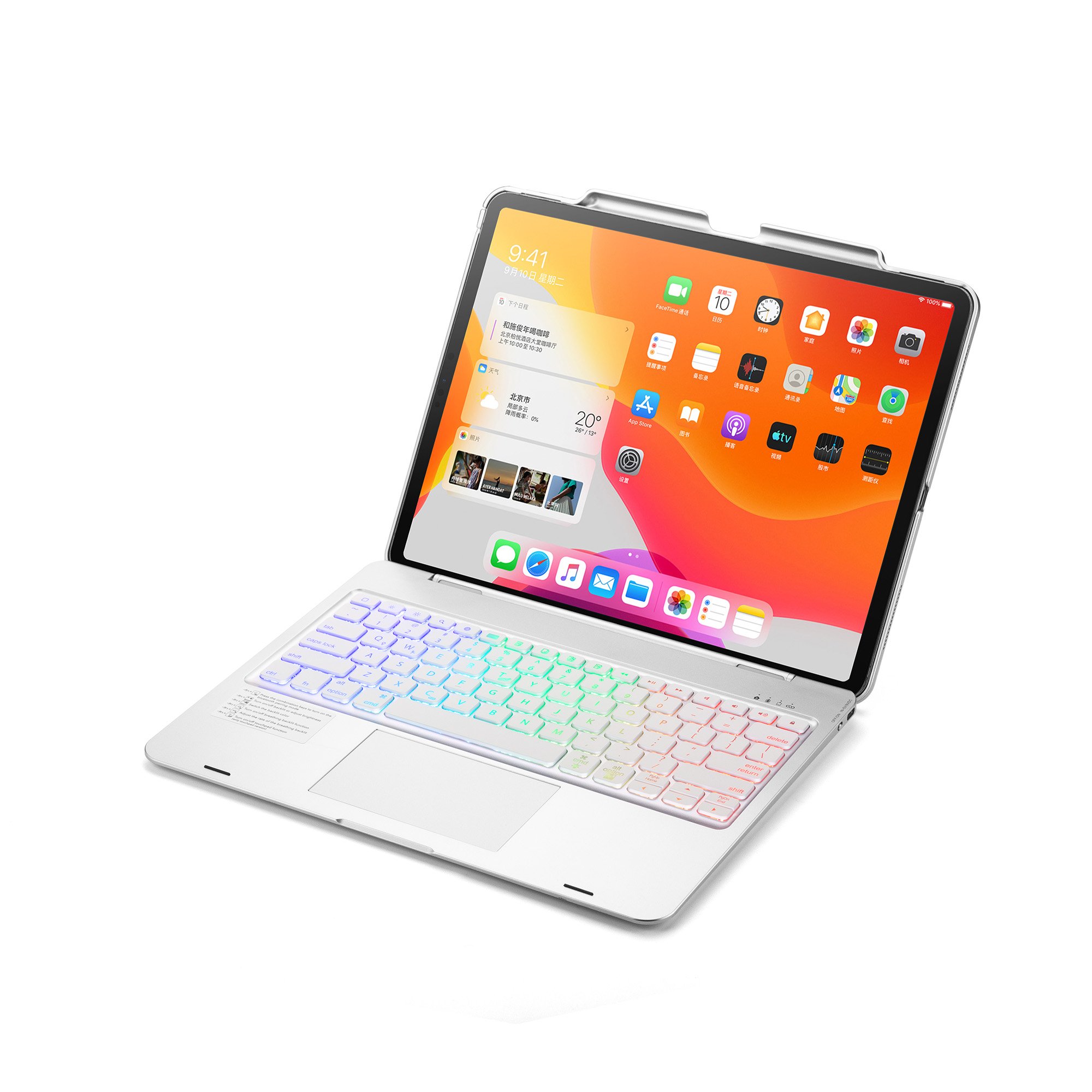 For ipad pro 12.9 2018/2020 one - piece keyboard cover touchpad BT Wireless keyboard case with backlight and pen slot