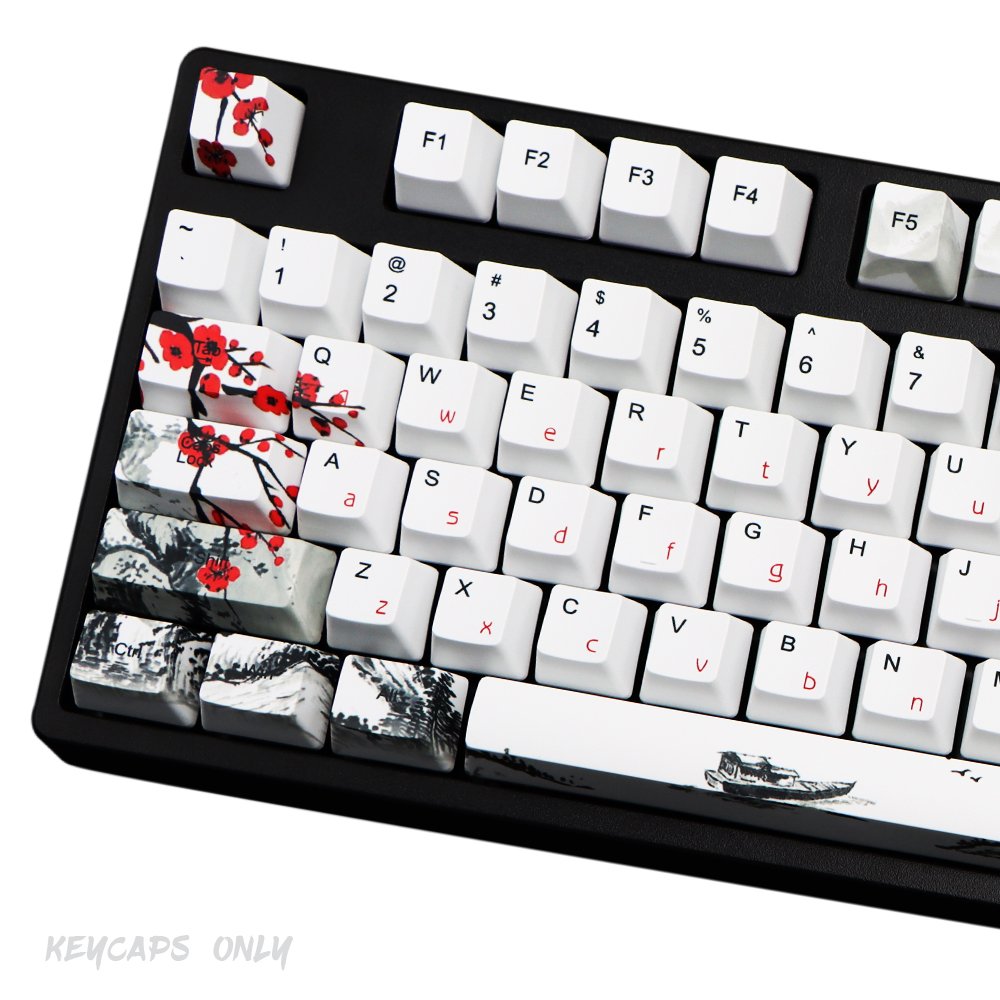110 Keys PBT Custom Blossom Keycap OEM Profile Japanese Font Sublimation Keycaps for Cherry MX Switch Mechanical Keyboard