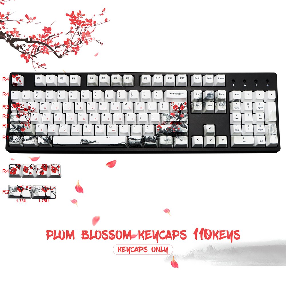110 Keys PBT Custom Blossom Keycap OEM Profile Japanese Font Sublimation Keycaps for Cherry MX Switch Mechanical Keyboard