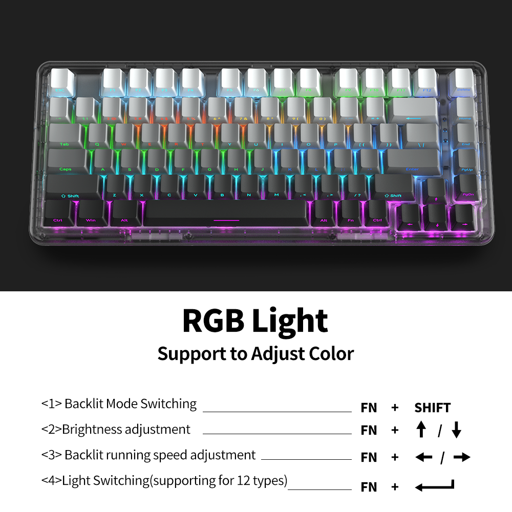 ZIFRIEND ZT82 Wired 75% RGB Backlit Hot Swappable Mechanical Keyboard 82 Keys TKL Gaming Keyboard White Switch for Office