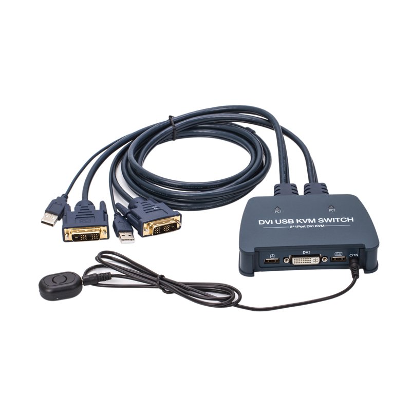 VCOM Built-in Cable USB DVI KVM Switch 4K 2 Computer Connecting to 1 Monitor Keyboard Mouse Switcher