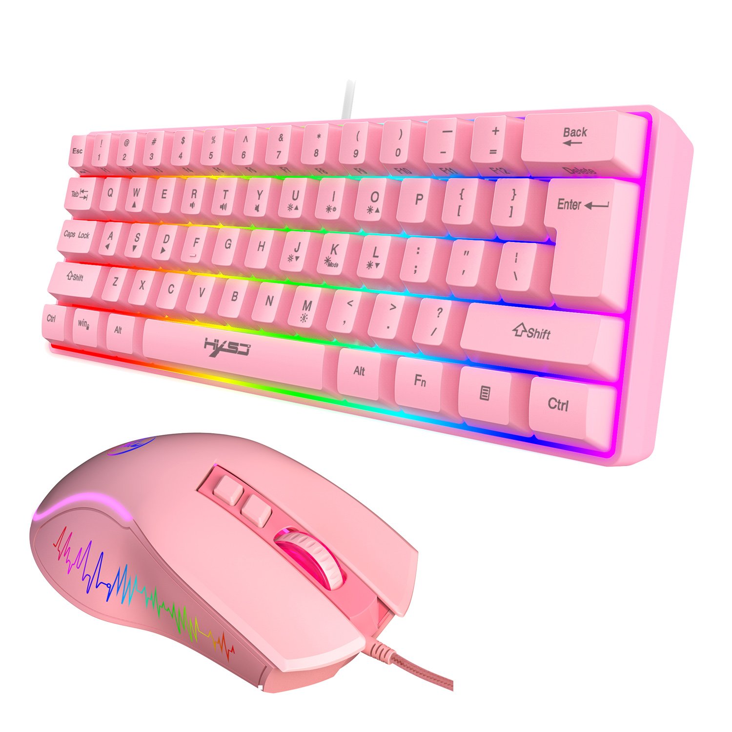 Best value HXSJ colourful 61 keys V700 RGB luminous mechanical feel keyboard and mouse combos for computer pc desktop