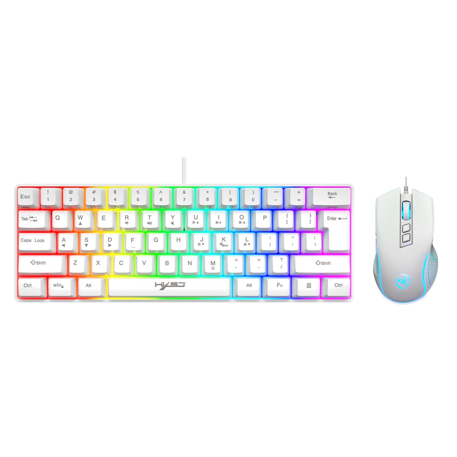 Best value HXSJ colourful 61 keys V700 RGB luminous mechanical feel keyboard and mouse combos for computer pc desktop