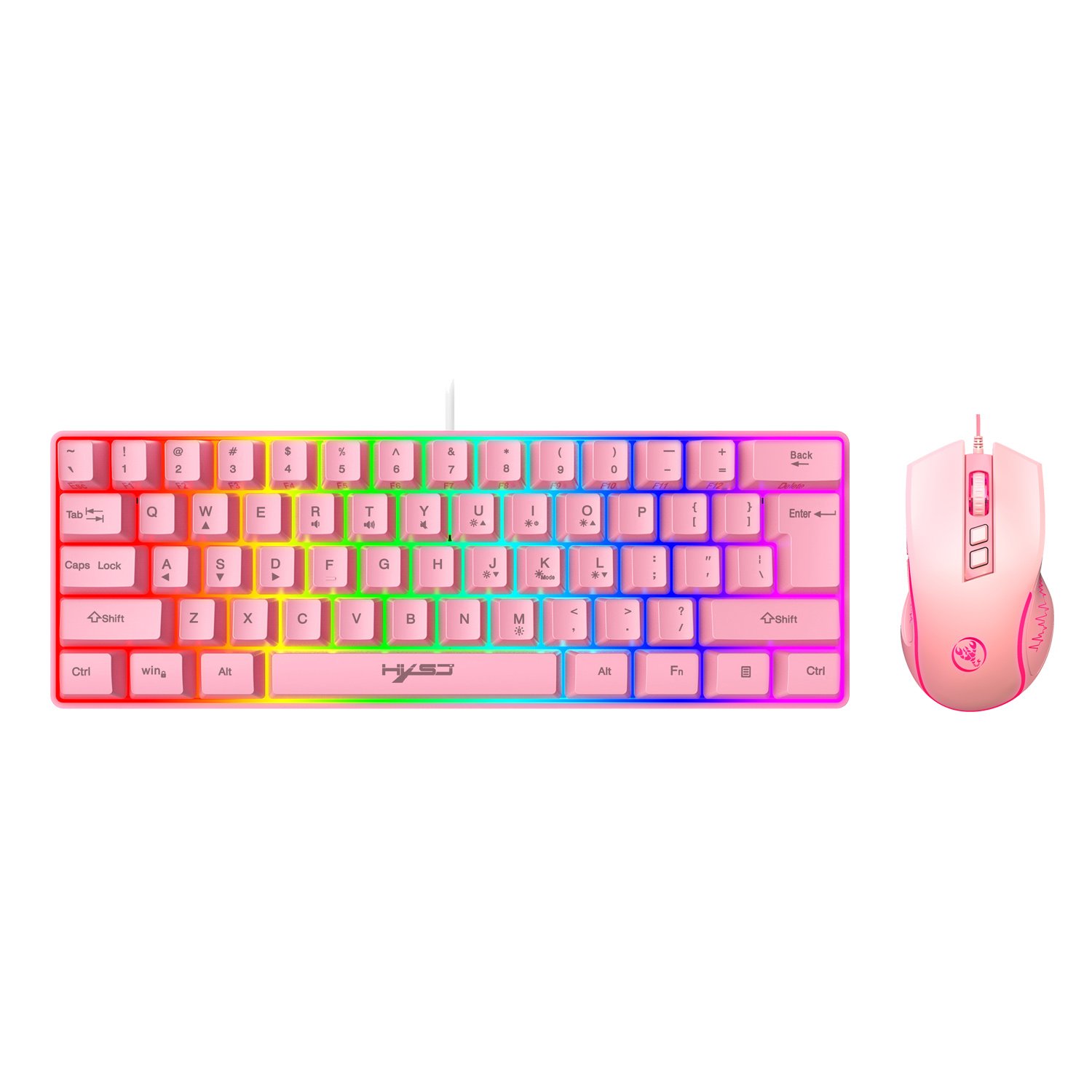 Best value HXSJ colourful 61 keys V700 RGB luminous mechanical feel keyboard and mouse combos for computer pc desktop