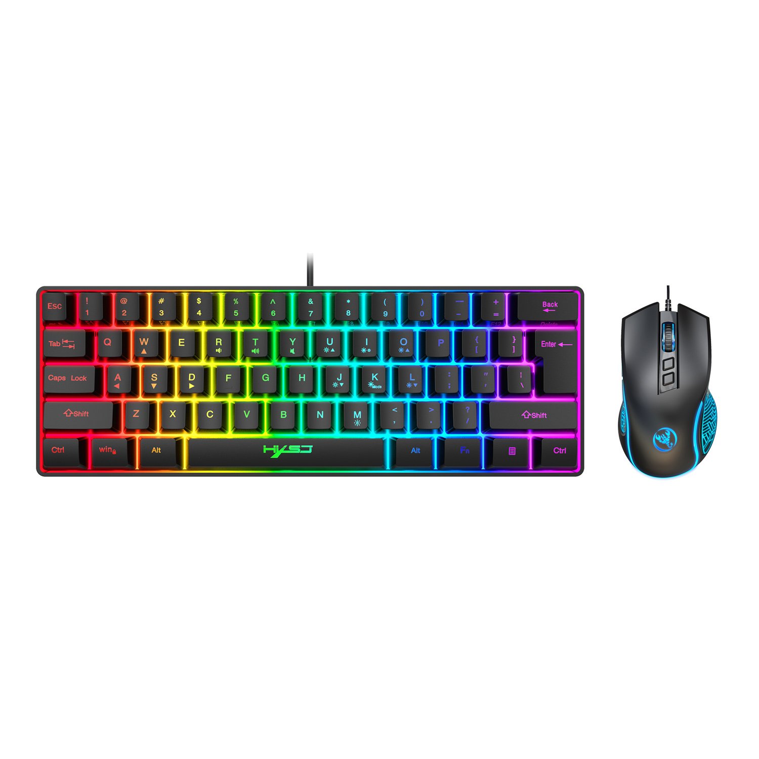 Best value HXSJ colourful 61 keys V700 RGB luminous mechanical feel keyboard and mouse combos for computer pc desktop