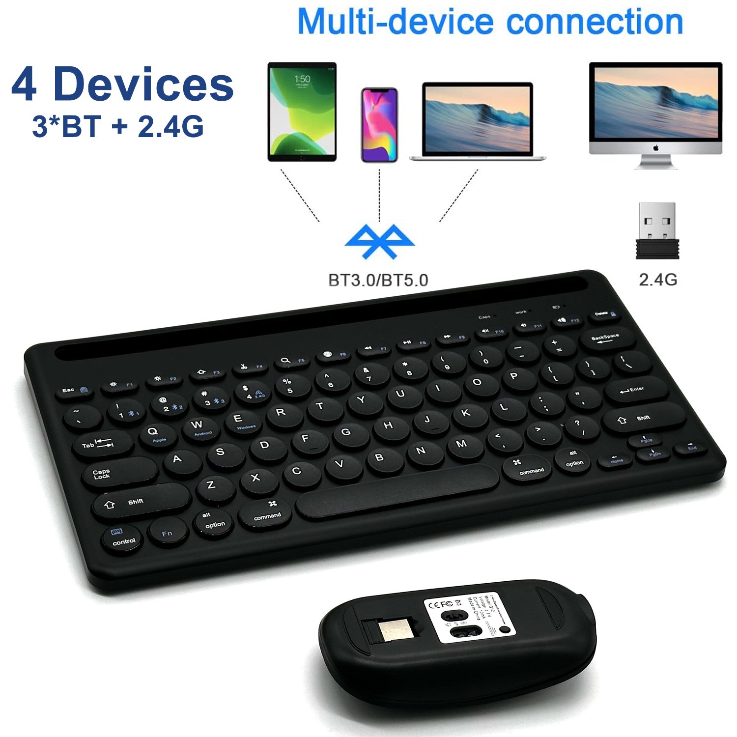 KOZH 2022 New Design Cradle 4 Devices Wireless Multi Bluetooths Keyboard and Mouse Combo for iPad Tablet Windows Android Mac OS