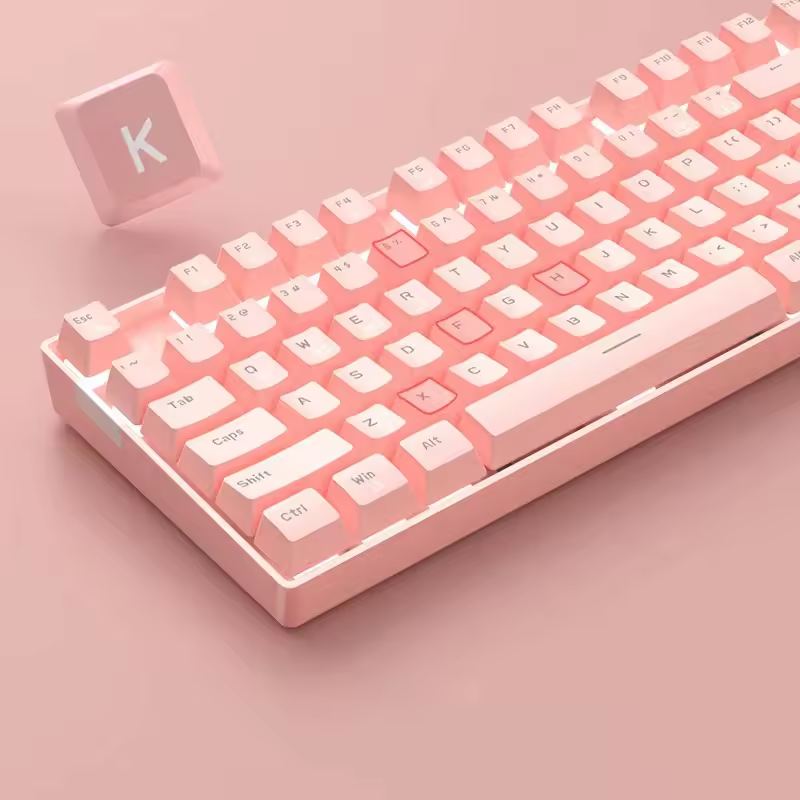 Pink 87-Key Wireless Gaming Mechanical Keyboard: RGB Monochrome Lighting, Three-Mode Connectivity, Hot-Swappable Green Switches