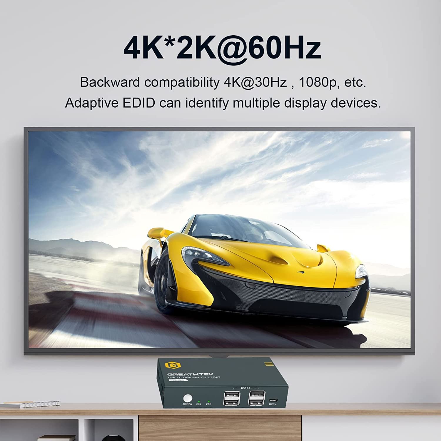 DP KVM Switch 4 Port-4 Computer,One Monitor Switch to Share Mouse,Keyboard,Printer,USB 2.0 Device and Ultra HD Monitor