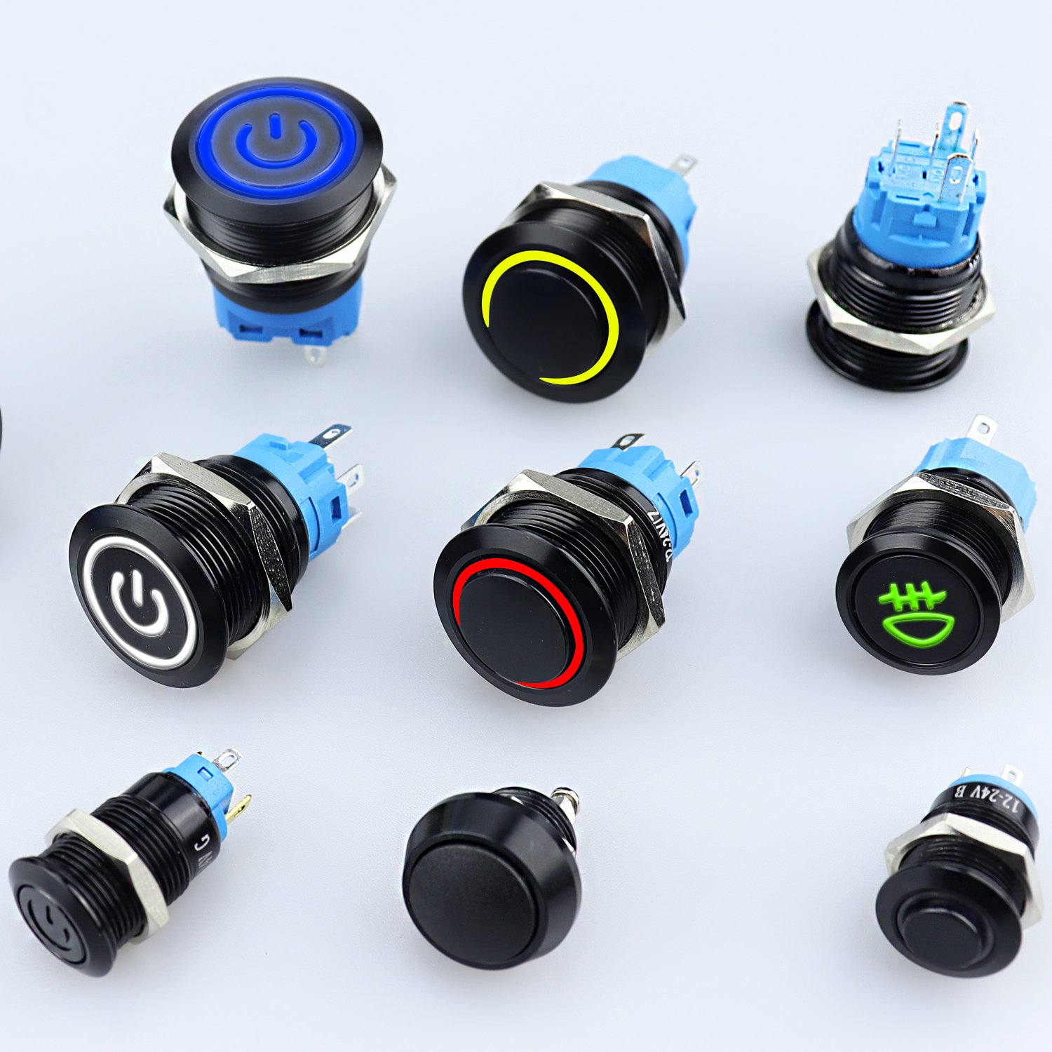 Black Metal Push Button Switch 12mm 16mm 19mm 22mm Waterproof Small illuminated with LED Momentary Latching Push Button Switches
