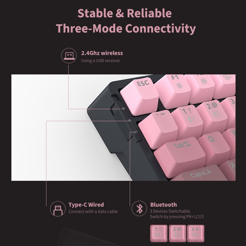 Three Mode Wireless Gaming Mechanical Keyboard Qwerty Fashion Hot Swap Rgb BT Brown Switches Rechargeable Gamer Keyboard