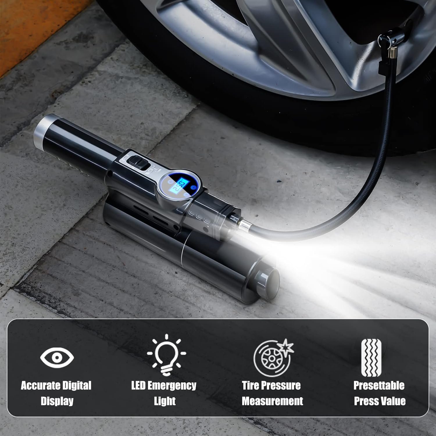 4 In 1 Mini Portable USB Charging Wireless Electric Handheld Vacuum Cleaner With Digital Tire Pressure Gauge For Car Inflator