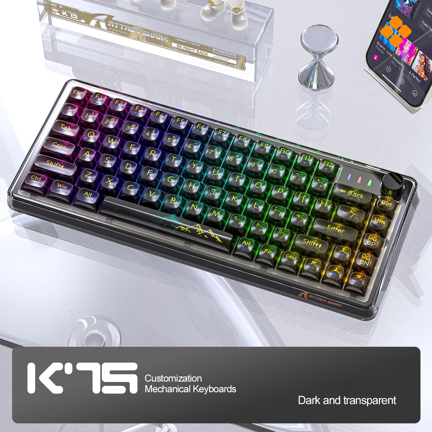 Attack Shark K75 wireless backlight mini rgb wire ergonomicmechan computer switch usb custom backlit gaming mechanical keyboard