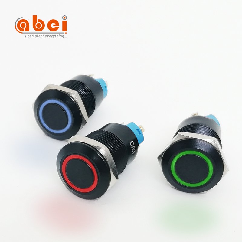 16mm Latching Stainless Steel Black Shell Waterproof Momentary Push Button switch With Yellow RGB Full Color Led Illumination