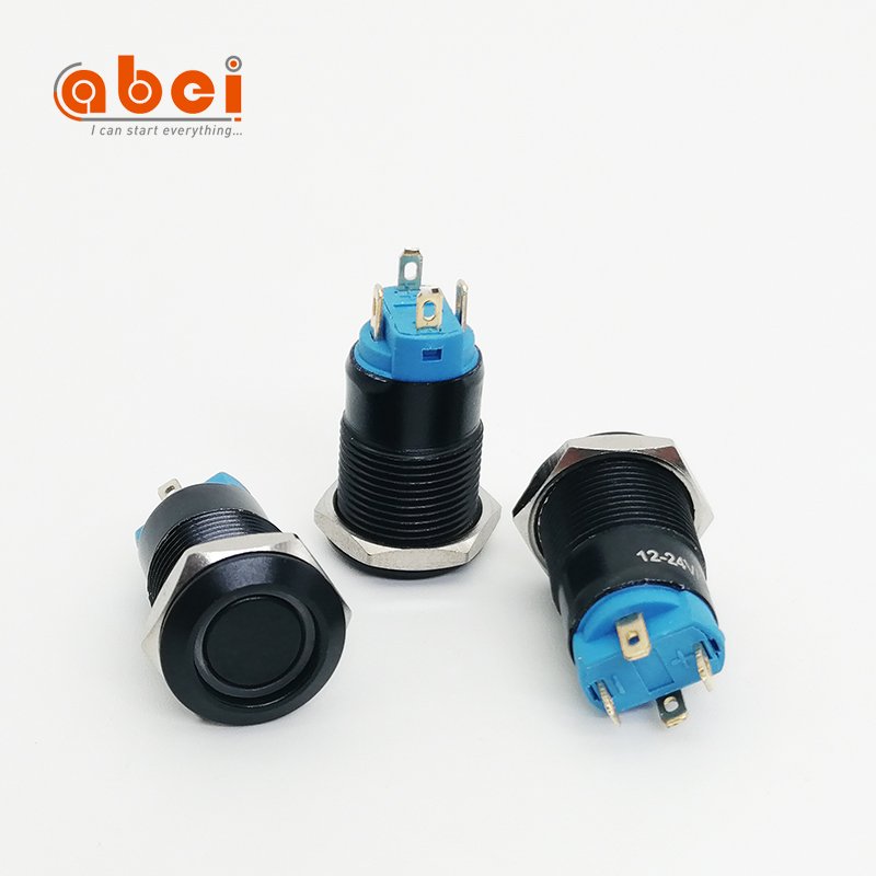 16mm Latching Stainless Steel Black Shell Waterproof Momentary Push Button switch With Yellow RGB Full Color Led Illumination