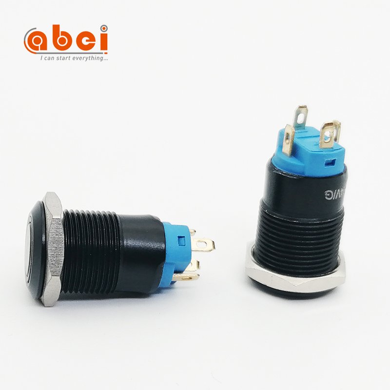 16mm Latching Stainless Steel Black Shell Waterproof Momentary Push Button switch With Yellow RGB Full Color Led Illumination
