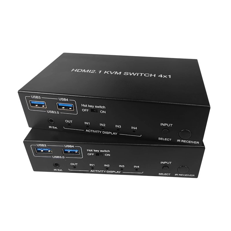 Hot 8k@60 HDMI KVM Switch with audio extractor 4 IN 1 OUT port HDM I2.0 Switch 4X1 with KVM resolution IR remote control