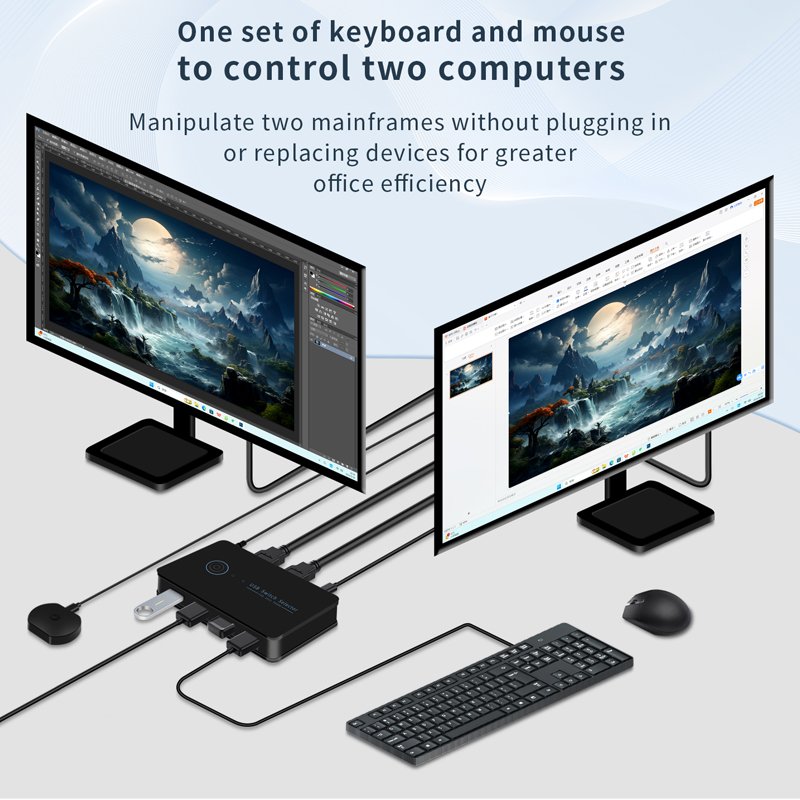 USB3.0 Switch Selector 2x4 USB Switcher 2 Port Sharing 4 Devices 4 port Hub Support keyboard shortcut switching
