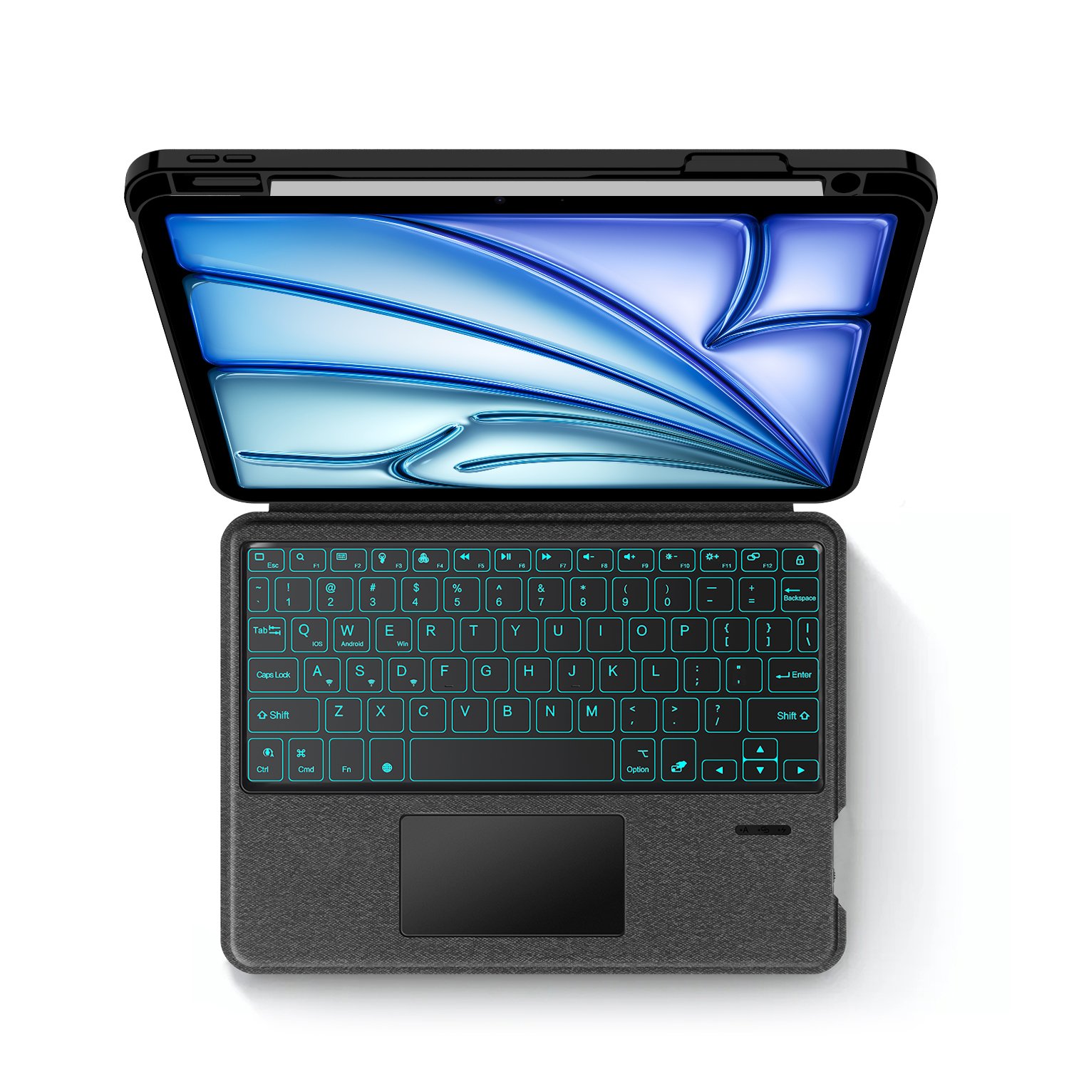 for ipad 10.2Gen789 bulit-in trackpad detachable 7RGB BT keyboard folio