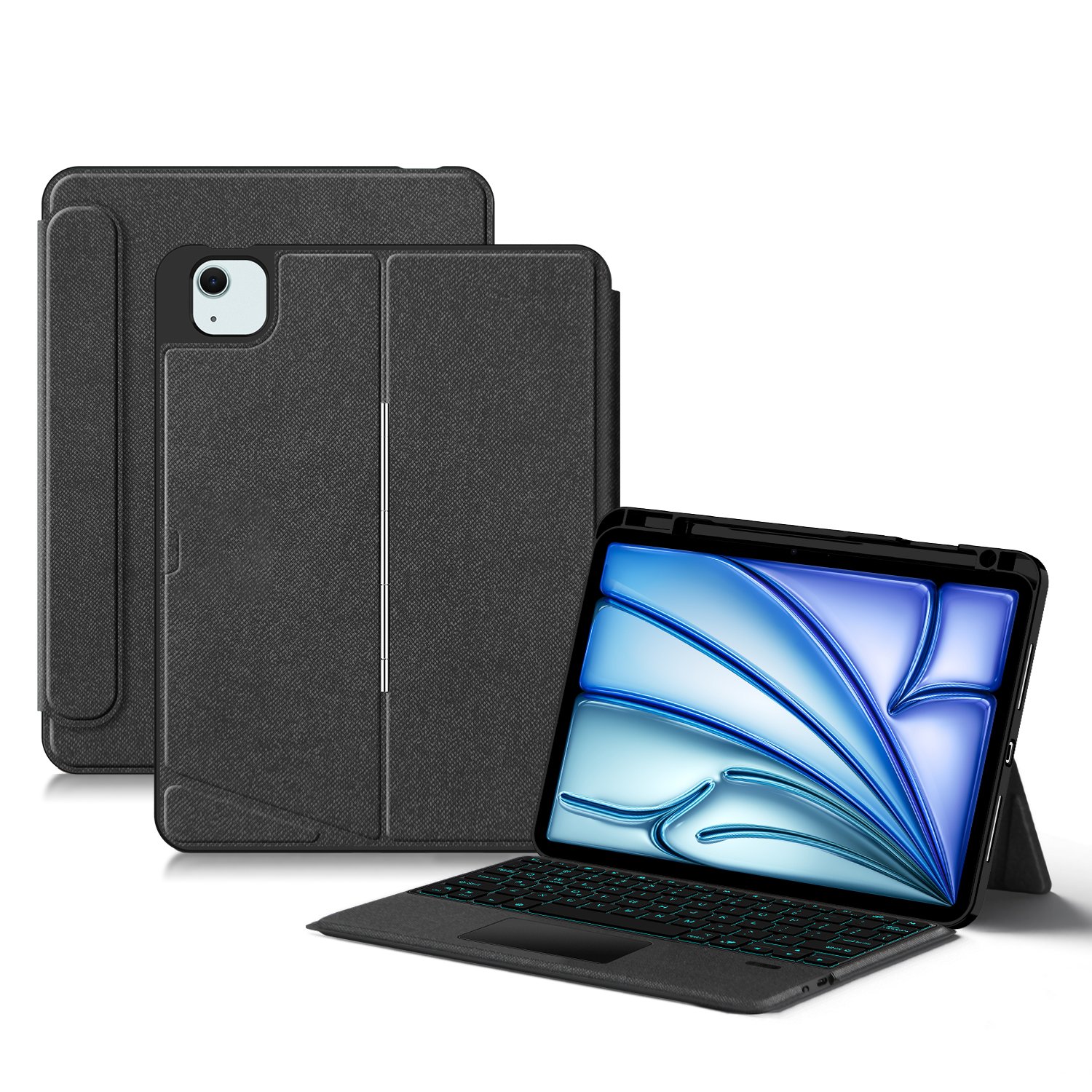 for ipad 10.2Gen789 bulit-in trackpad detachable 7RGB BT keyboard folio
