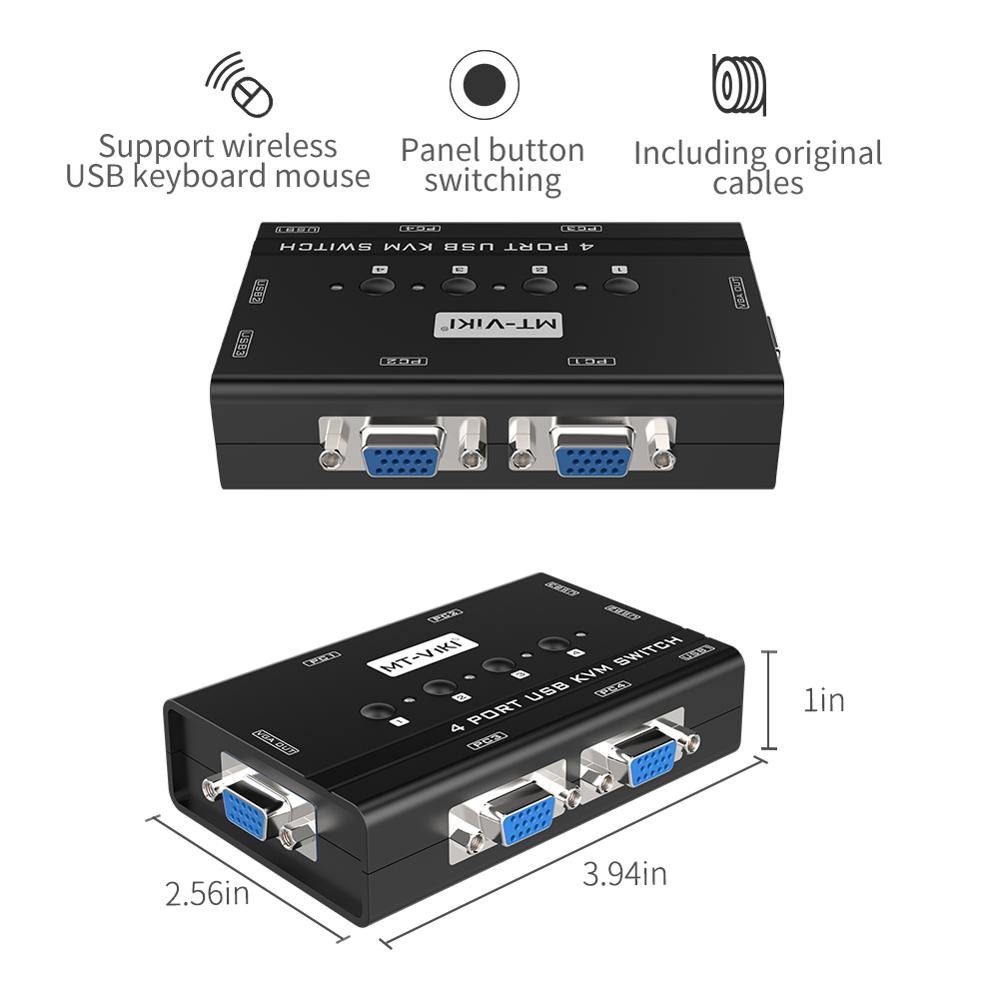 MT-ViKI VGA KVM Switch Box 4 Port USB Hub Sharing 4 Computers KVM Switcher