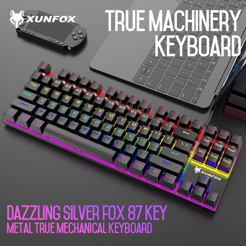 Factory wholesale K80 87 keys metal wired keyboard RGB light gaming mechanical keyboard