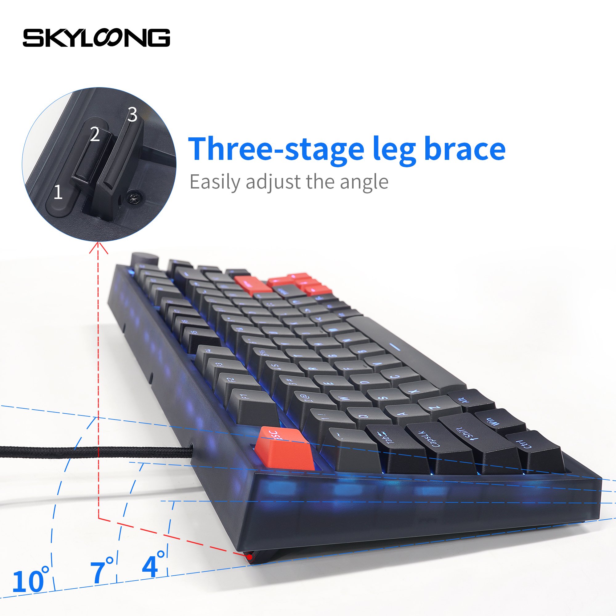 Skyloong new hotsale wired 75% win/mac single LED backlit optical switch gaming mechanical keyboard