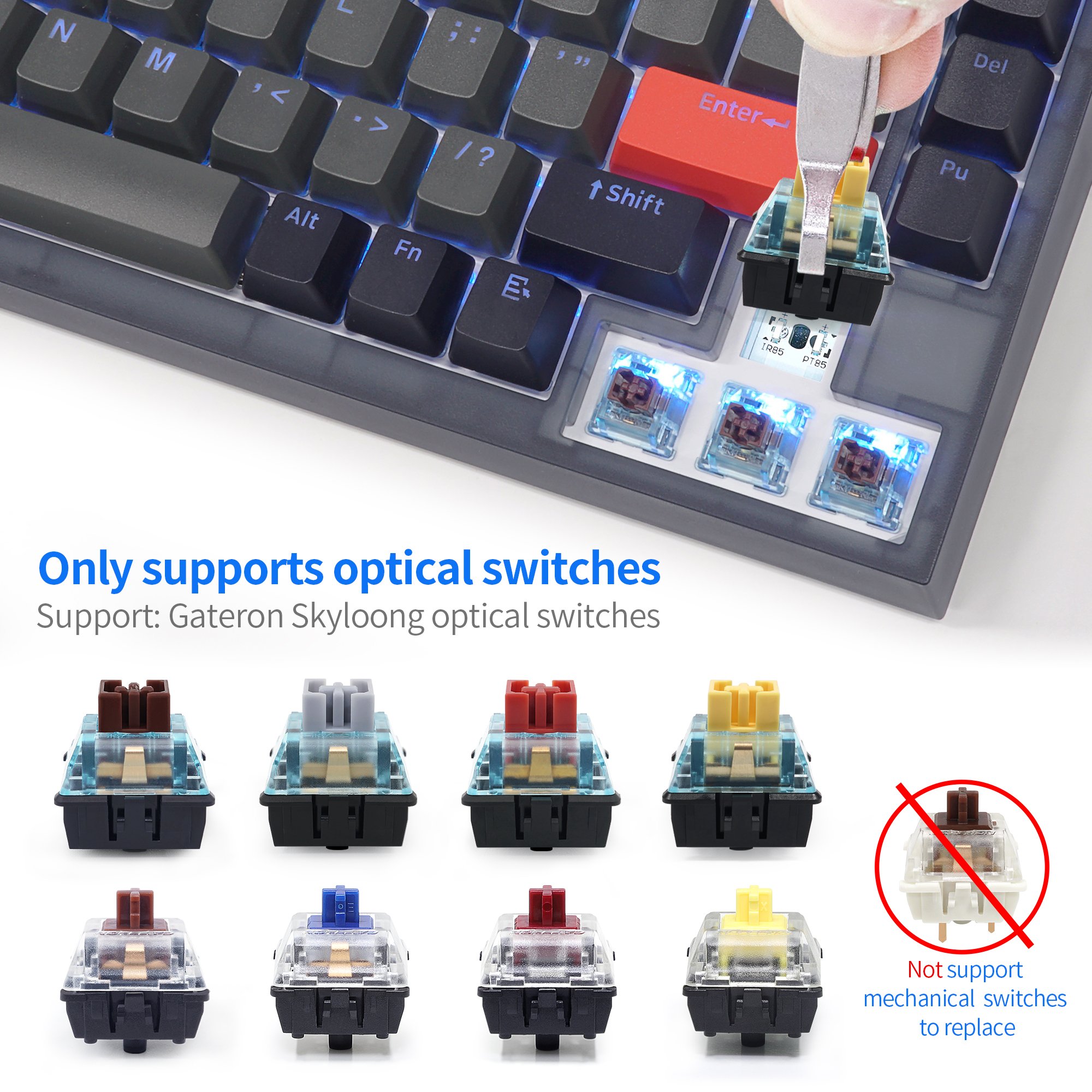 Skyloong new hotsale wired 75% win/mac single LED backlit optical switch gaming mechanical keyboard