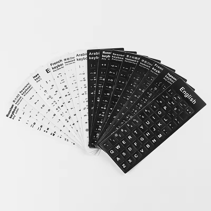 Custom transparent russian language qwerty english korean french slo print thai make arabic latop keyboard stickers one piece