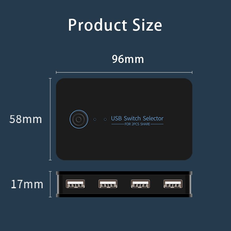 USB2.0 Switcher,USB KVM Switch Selector 2 Computers Share 4 USB for Keyboard Mouse Printer,Compatible with Windows, Mac, Linux