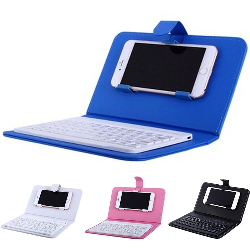 Portable PU Leather Case Protective Cover with BT Wireless Keyboard for Iphone Huawei Xiaomi Samsung Mobile Phone Tablet English