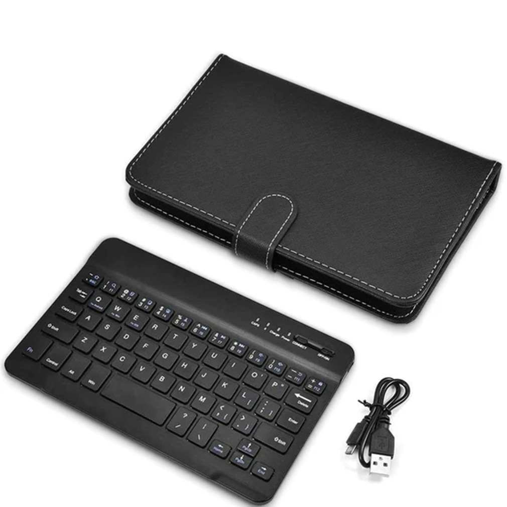 Portable PU Leather Case Protective Cover with BT Wireless Keyboard for Iphone Huawei Xiaomi Samsung Mobile Phone Tablet English