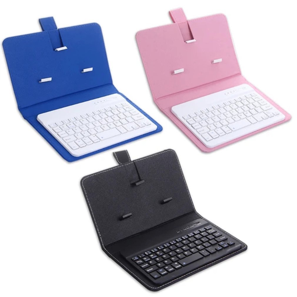 Portable PU Leather Case Protective Cover with BT Wireless Keyboard for Iphone Huawei Xiaomi Samsung Mobile Phone Tablet English