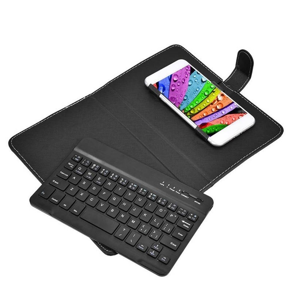 Portable PU Leather Case Protective Cover with BT Wireless Keyboard for Iphone Huawei Xiaomi Samsung Mobile Phone Tablet English