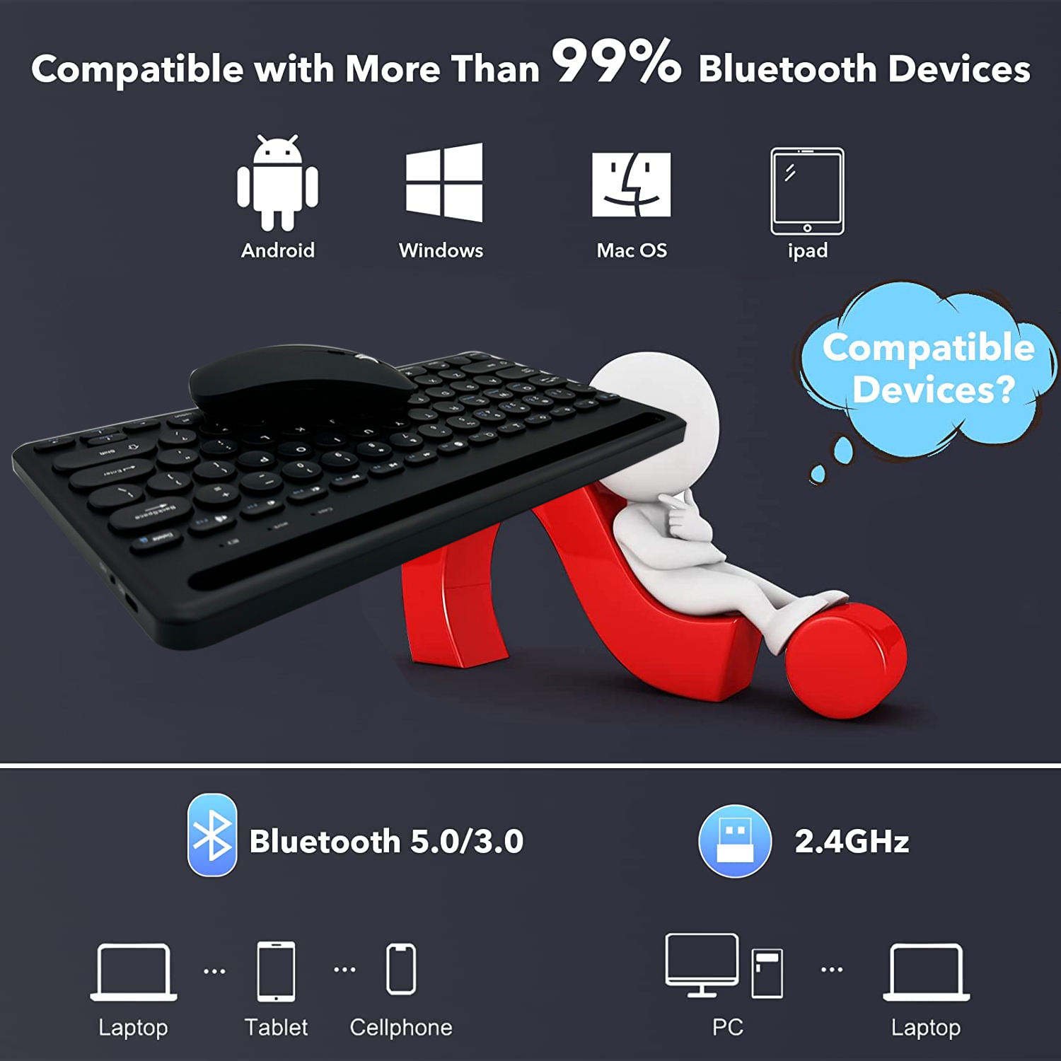 New Model 104 Keys Scissors Switches Backlit Type C Rechargeable Wireless Bluetooths Tablet Keyboard Rgb