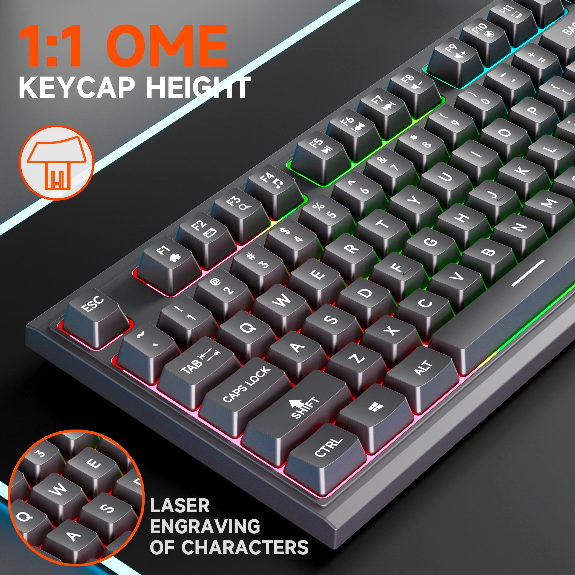 Ergonomic 104-Keys Wired Computer Gaming Keyboard RGB Backlit USB Interface for PC Gamers and Desktop Users