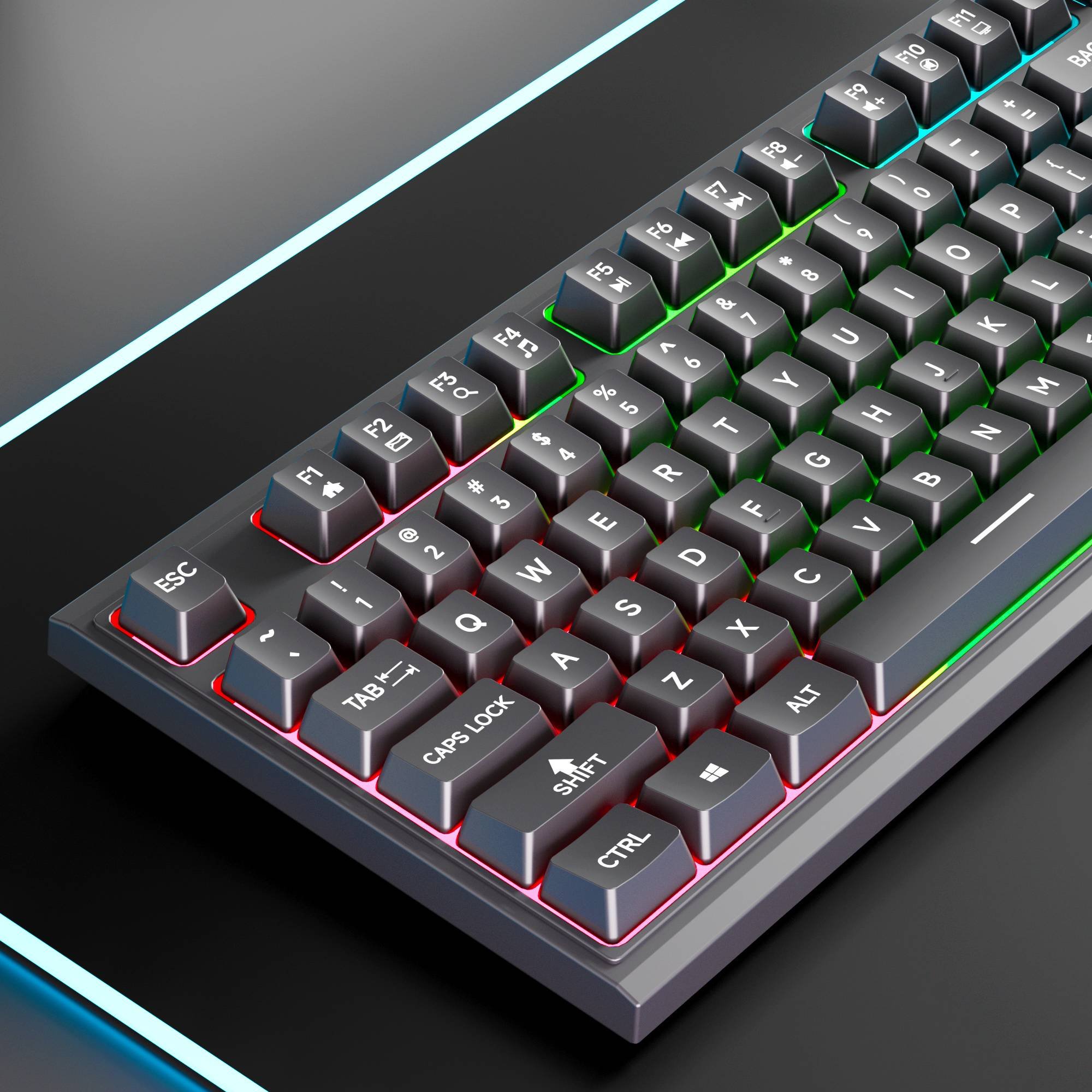 Ergonomic 104-Keys Wired Computer Gaming Keyboard RGB Backlit USB Interface for PC Gamers and Desktop Users