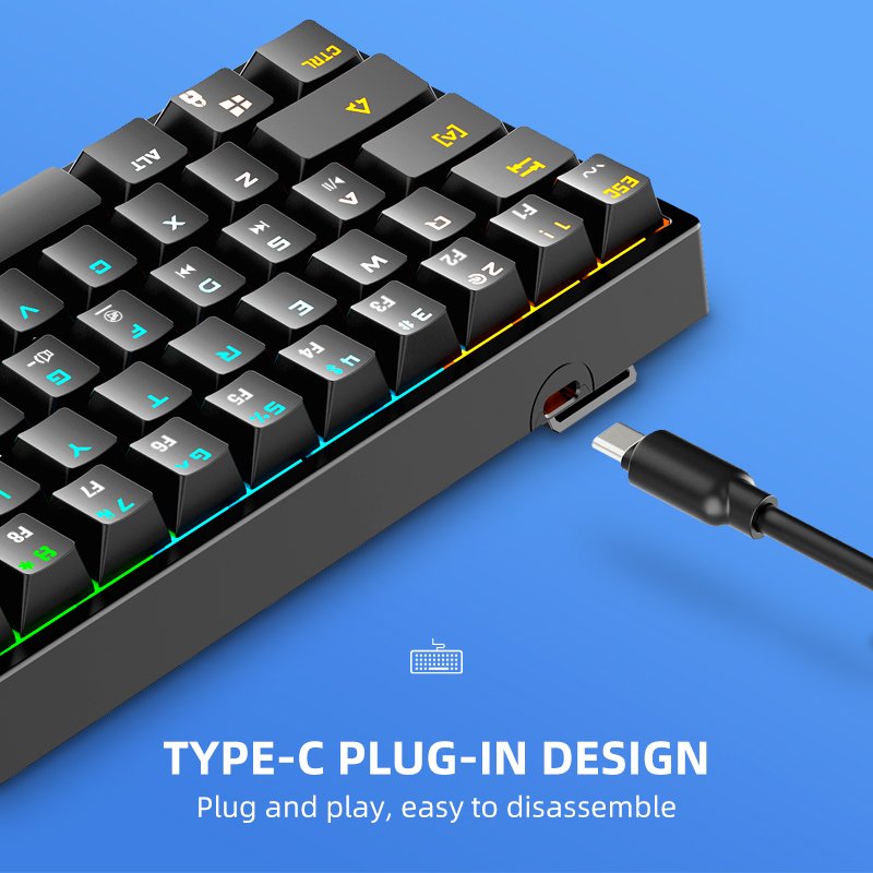 Portable 60 hot-swappable RGB Mechanical keyboard type-c wired red switch mini Gaming Keyboards For Desktop