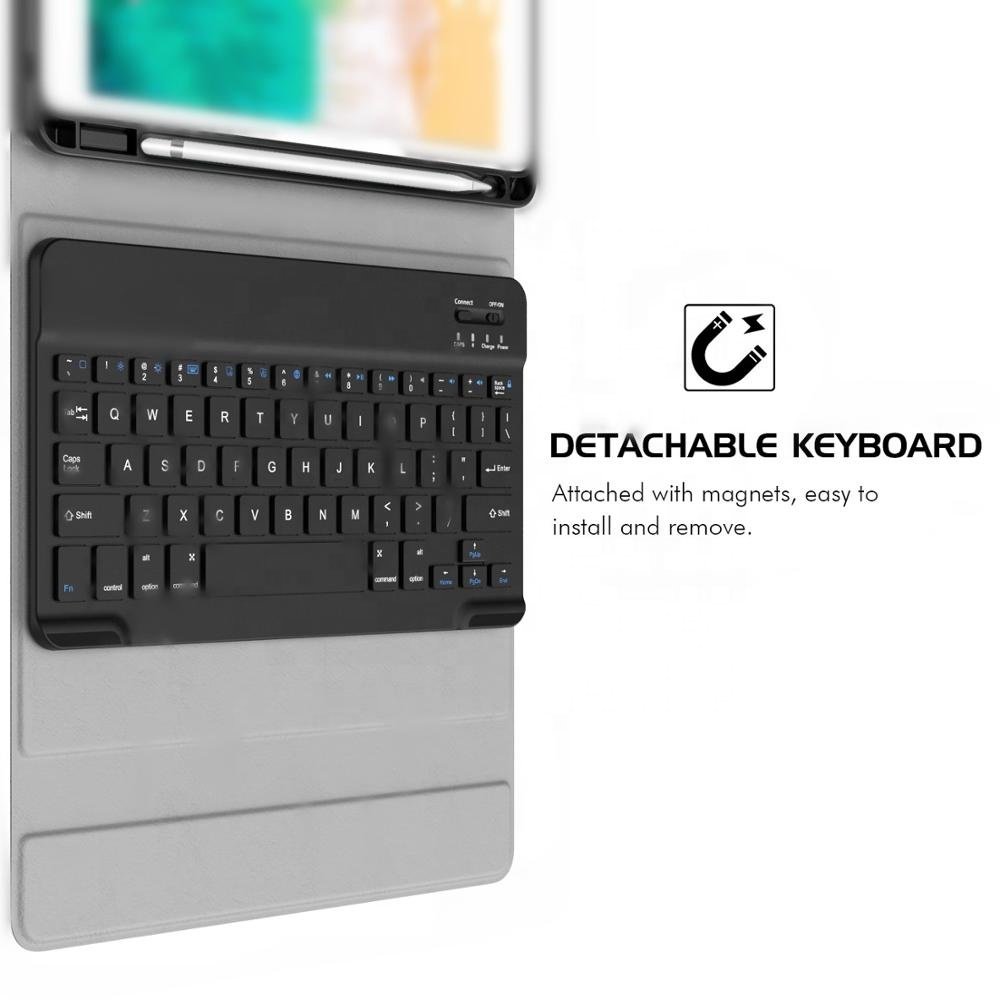 New Keyboard Case PU Leather Tablet Case Pencil Holder Pen Slot Wireless Magnetic Tablet Keyboard Case for iPad 9.7 2018