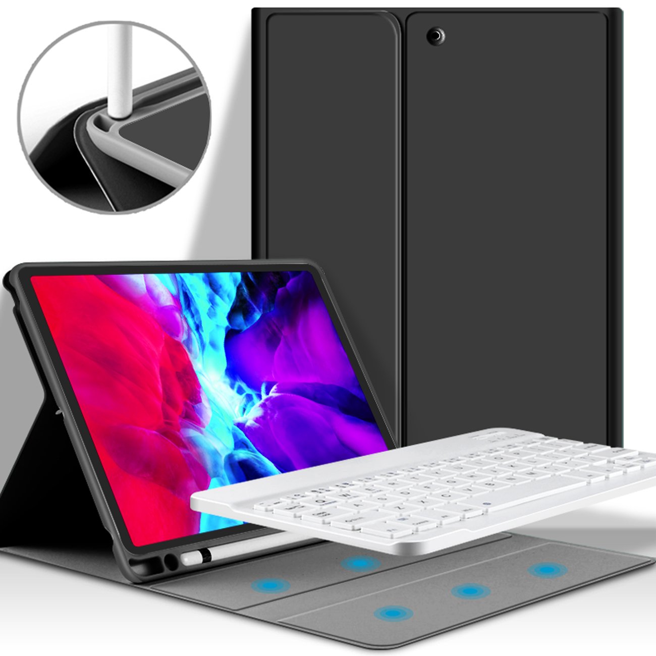 Detachable Folio Keyboard Cover with Pencil Holder for iPad 8th Gen/7th Gen/9th Generation Case with Keyboard 10.2 Inch