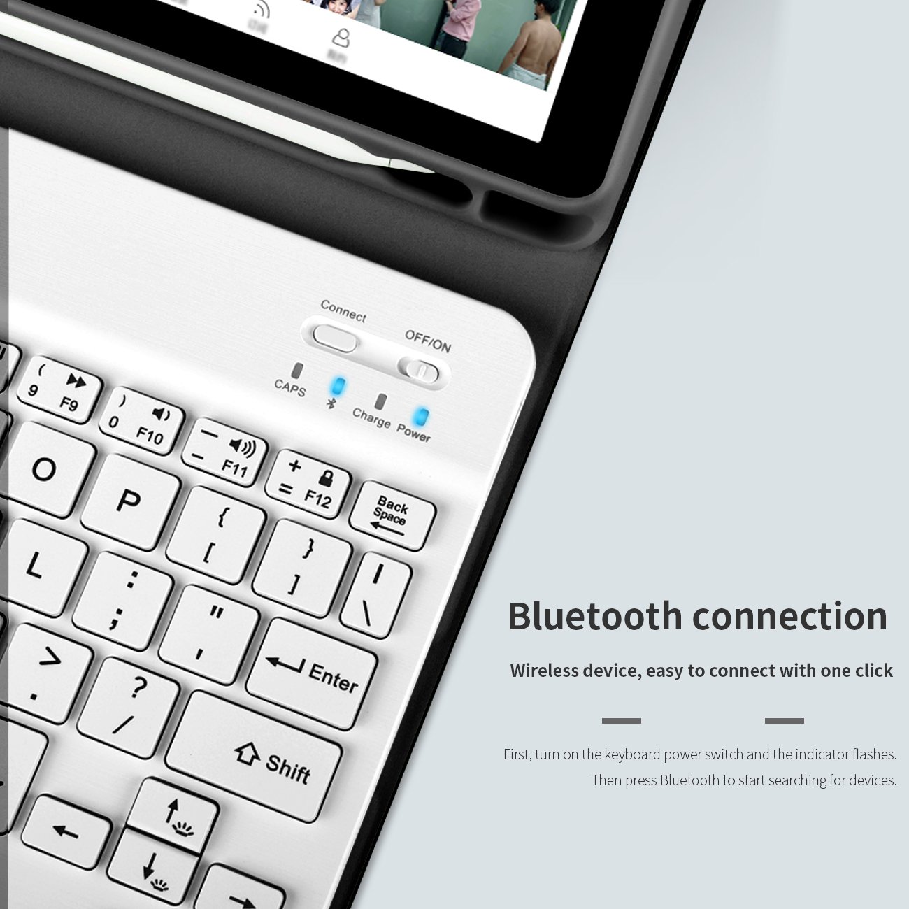 Detachable Folio Keyboard Cover with Pencil Holder for iPad 8th Gen/7th Gen/9th Generation Case with Keyboard 10.2 Inch
