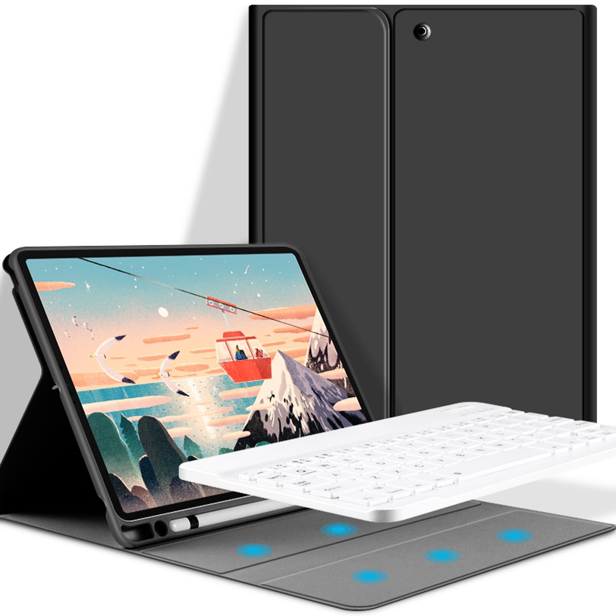 Detachable Folio Keyboard Cover with Pencil Holder for iPad 8th Gen/7th Gen/9th Generation Case with Keyboard 10.2 Inch