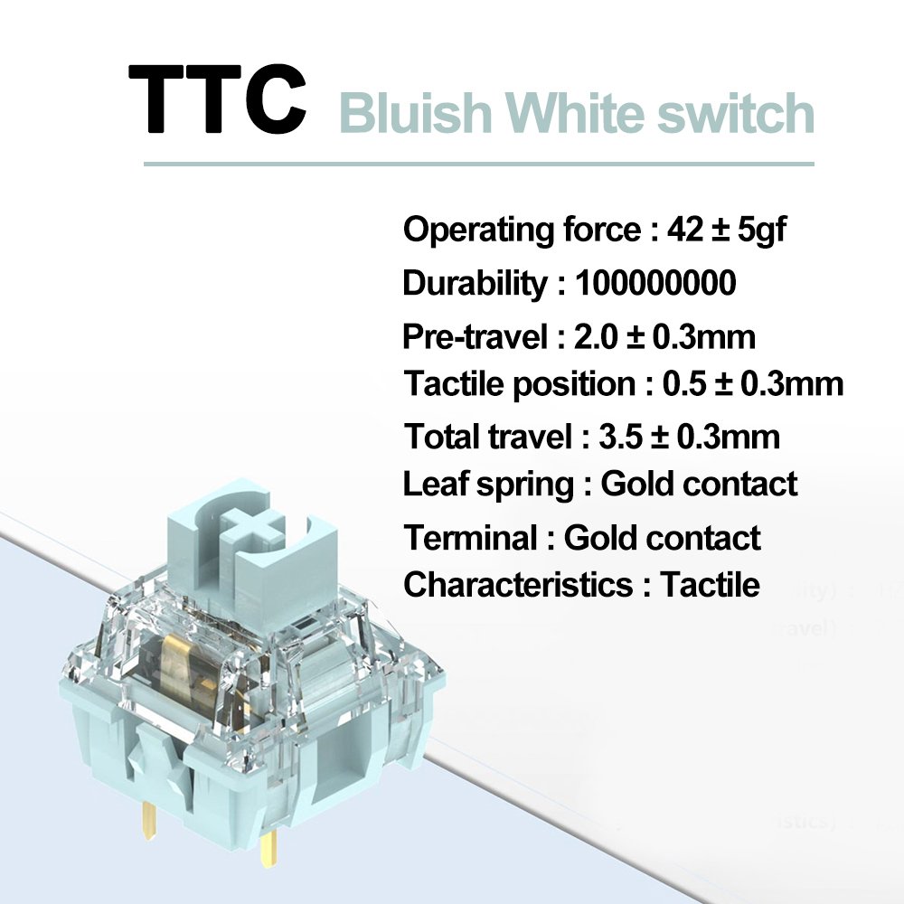 TTC Bluish Moon White Tactile Axis Switches For Mechanical Keyboard 42g 3 Pins Customize Diy Gamer