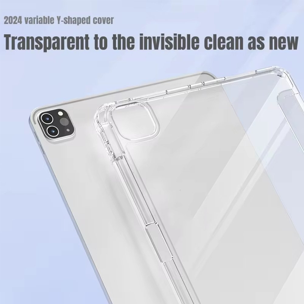 Transparent PC PU leather case with soft edges and pen slot 4-Y