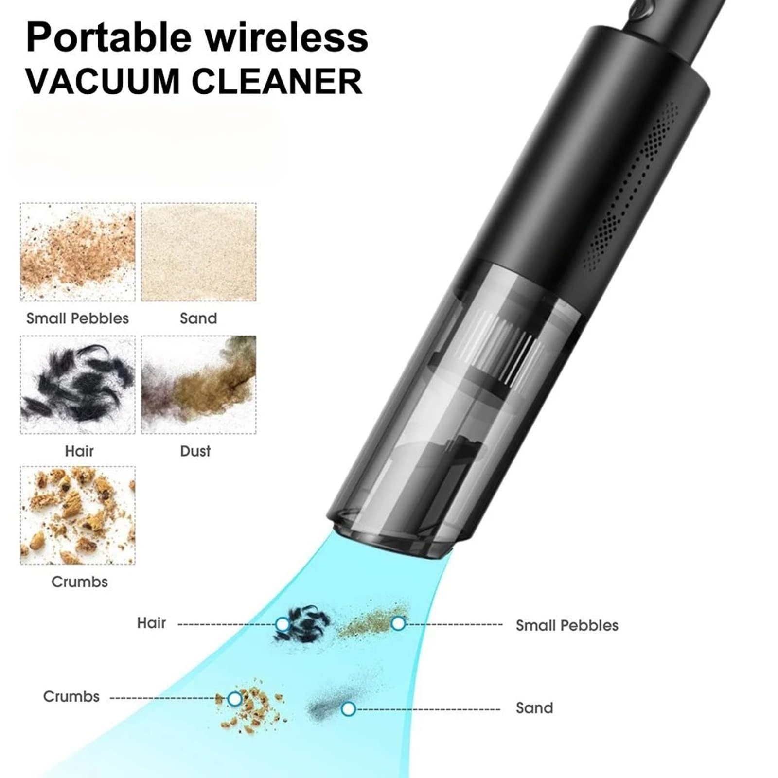 2 In 1 Small Portable USB Rechargeable Strong Suction Vehicle Wireless Electric Handheld Vacuum Cleaner For Car Home Wet And Dry