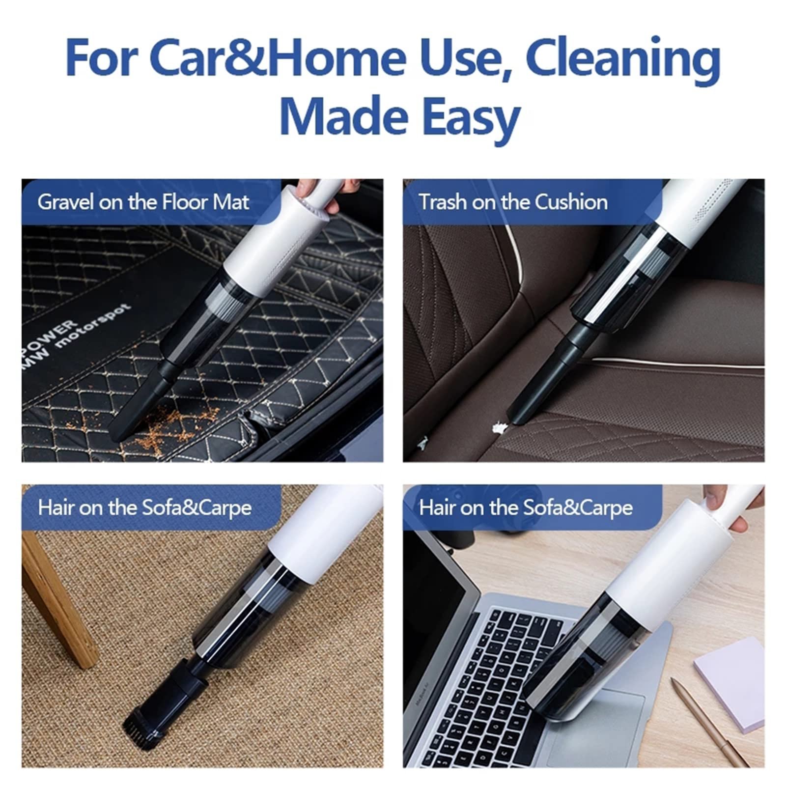 2 In 1 Small Portable USB Rechargeable Strong Suction Vehicle Wireless Electric Handheld Vacuum Cleaner For Car Home Wet And Dry