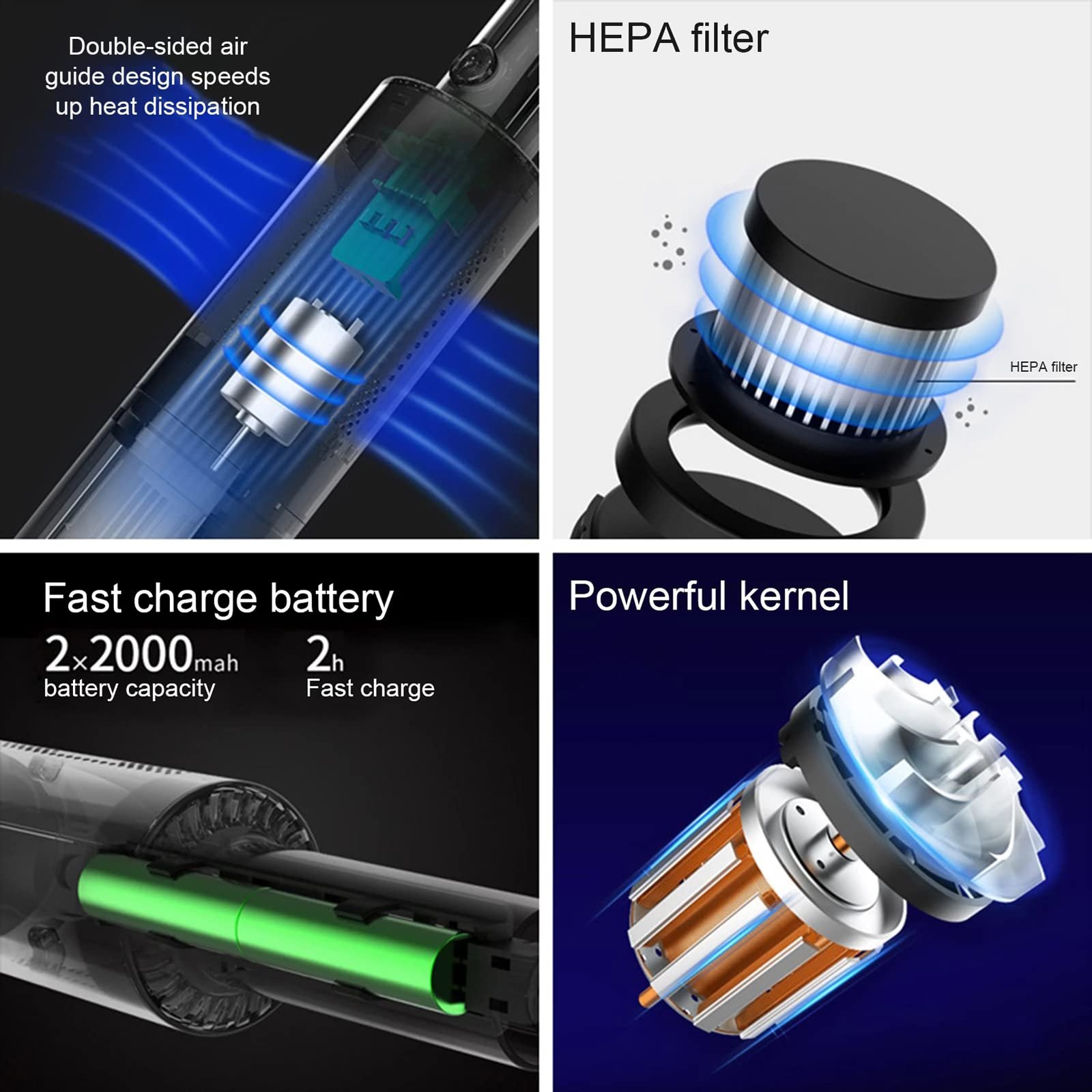 2 In 1 Small Portable USB Rechargeable Strong Suction Vehicle Wireless Electric Handheld Vacuum Cleaner For Car Home Wet And Dry